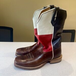 Twisted X Work Boots Men’s 9 D Lite Soft Square Toe Texas Flag Brown Leather